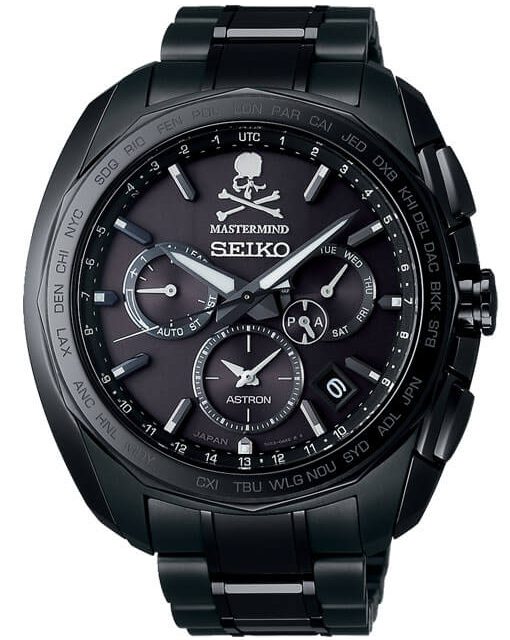 セイコー SEIKO 腕時計 アストロン SBXC041 マスターマインド コラボ 150本限定 デイデイト カレンダー クロノグラフ パワーリザーブ表示 GMT ワールドタイム ブラック文字盤 セラミック チタン ラバー ソーラーGPS 【箱・保付き】